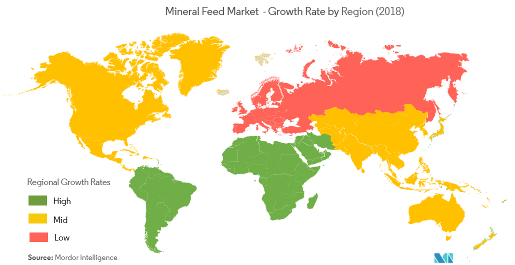 按地区划分的矿物饲料市场增长率（2018 年）